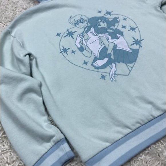 EUC SAILOR MOON HOT TOPIC Blue Graphic Hoodie W/Front Pockets Long Sleeve Silver - Picture 16 of 16